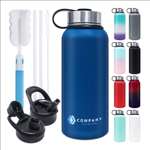 40oz Insulated Water Bottle, Double Wall Vacuum Stainless Steel Water Bottle with Straw and 3 Lids,